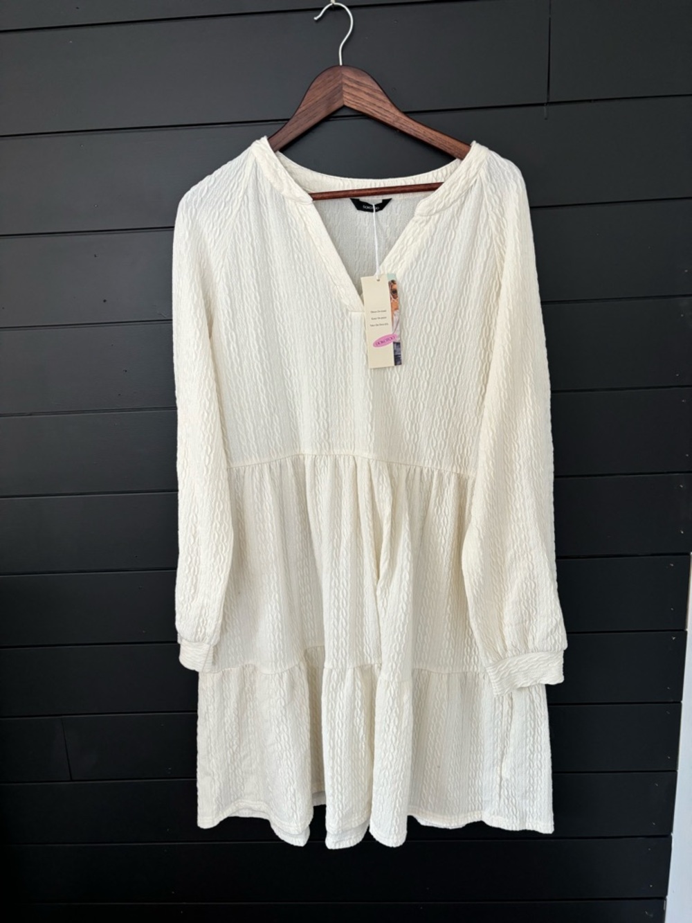 Women’s Long Sleeve Tiered V-Neck Dress in Ivory